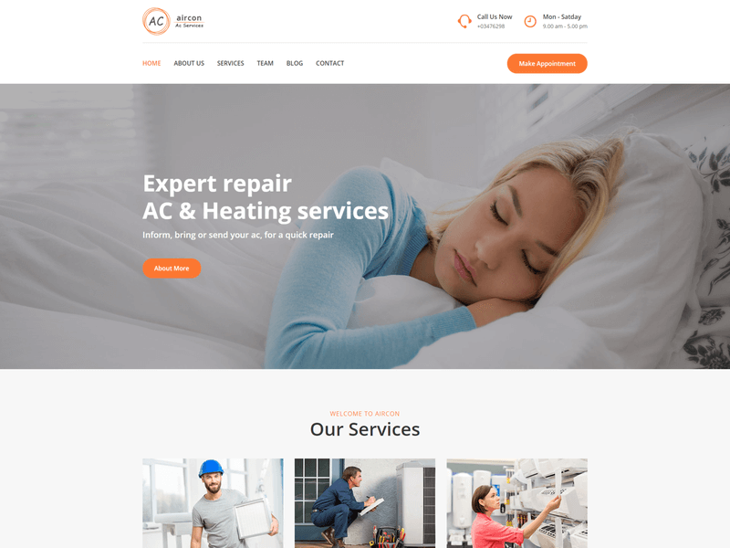 Aircon – Air Conditioning & Heating Bootstrap 4 Template