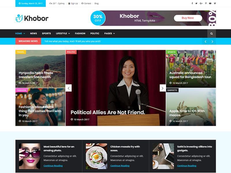 Khobor – Magazine & Newspaper HTML Template