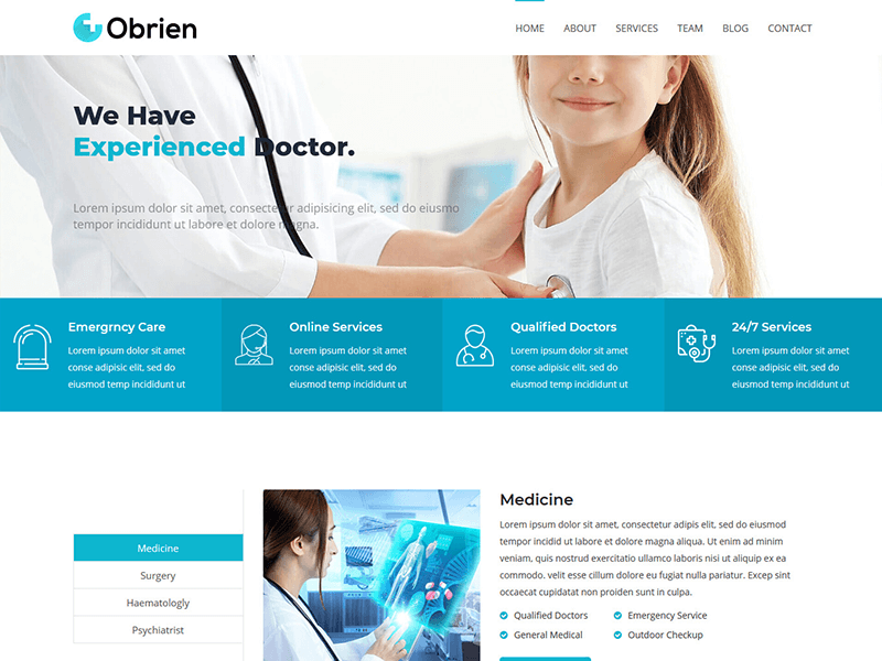 Obrien – Medical, Hospital, Clinic Landing Page Template