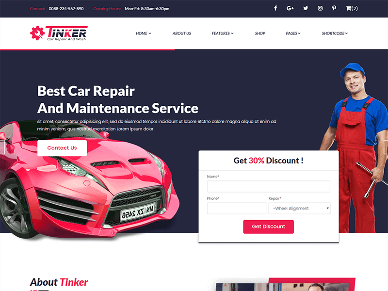 Tinker – Car Repair and eCommerce Template