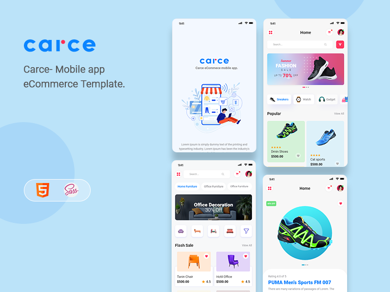 carce mobile app ecommerce template